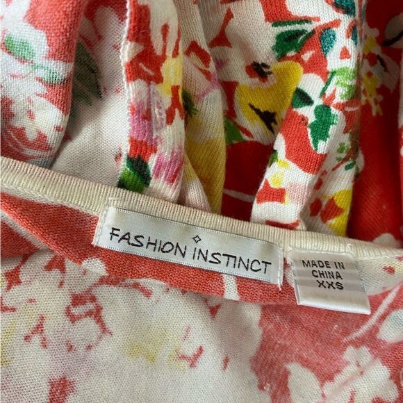 Fashion Instinct Orange Green Colorful Floral Cardigan Gem Button sz XXS - Picture 5 of 11
